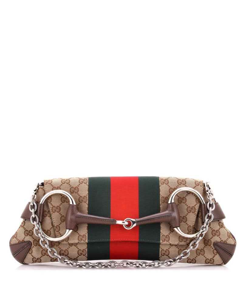 Medium Horsebit NM Web Chain Clutch GG Canvas