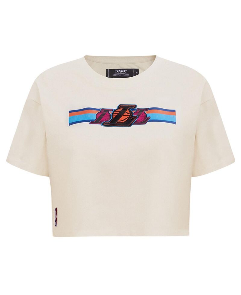 Women's Cream Los Angeles Lakers Retro Striper SJ Cropped Boxy T-Shirt
