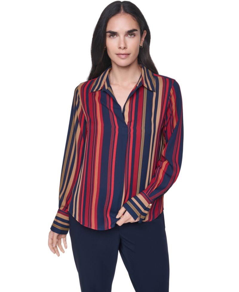 Women's Long-Sleeve Striped Popover Blouse