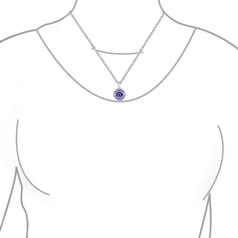 Turkish Light Blue Evil Eye Charm Round Pendant Necklace Sterling Silver