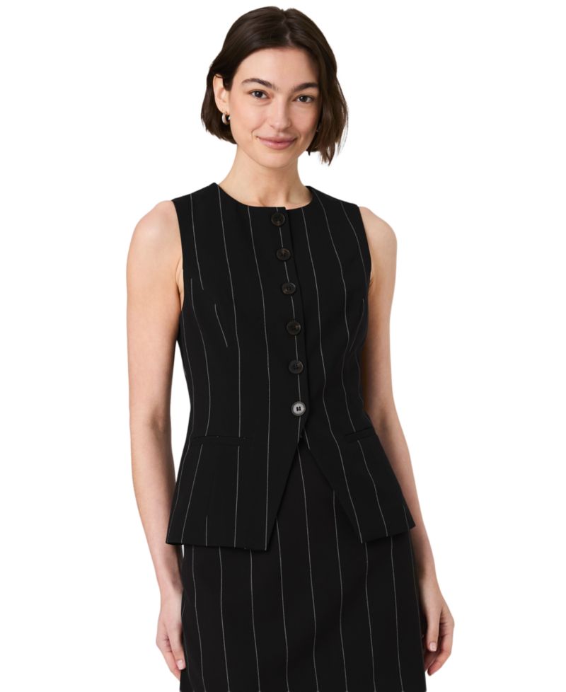 Women's Wide Pinstripe Suiting Sleeveless Peplum Top