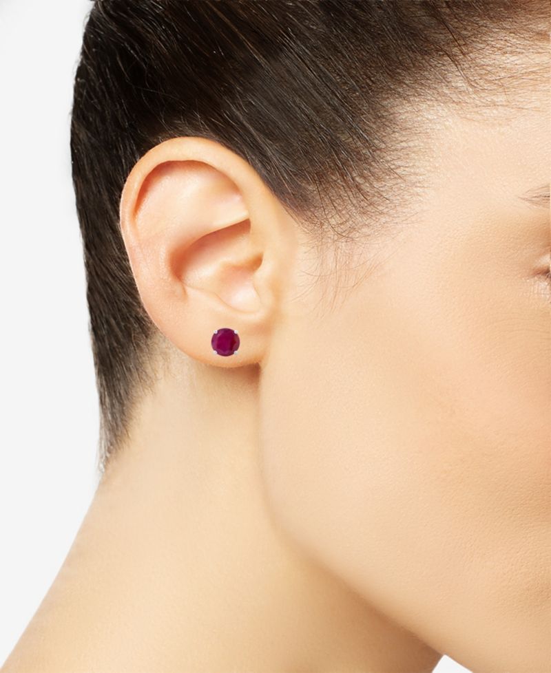Ruby (1-1/5 ct. t.w.) Stud Earrings in 14K White Gold. Also Available in 14K Yellow Gold