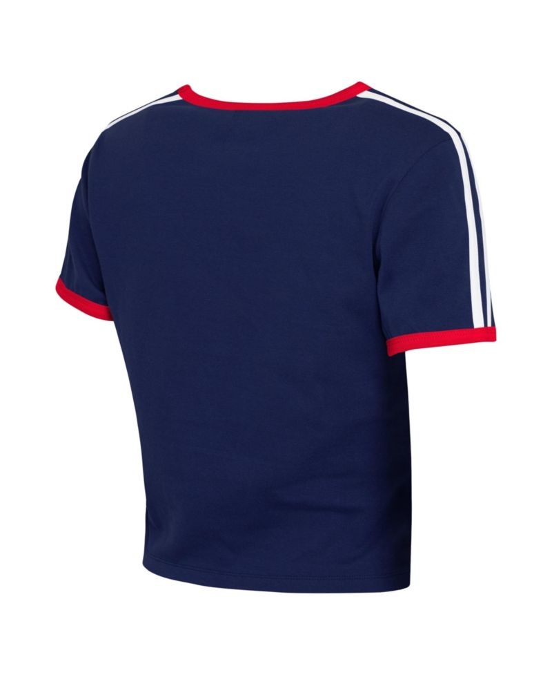 Women's Navy Boston Red Sox Cropped Throwback Ringer Baby T-Shirt