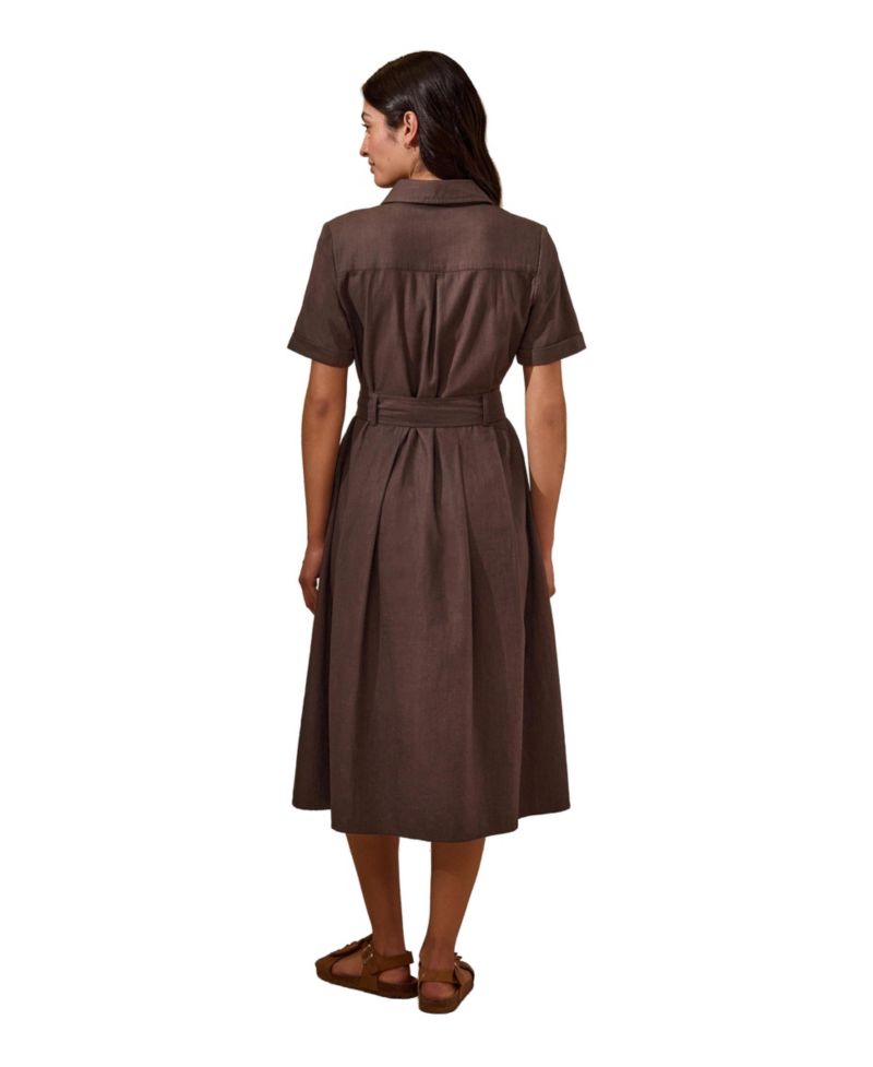 Women's Belted Safari Midi Shirt Dress