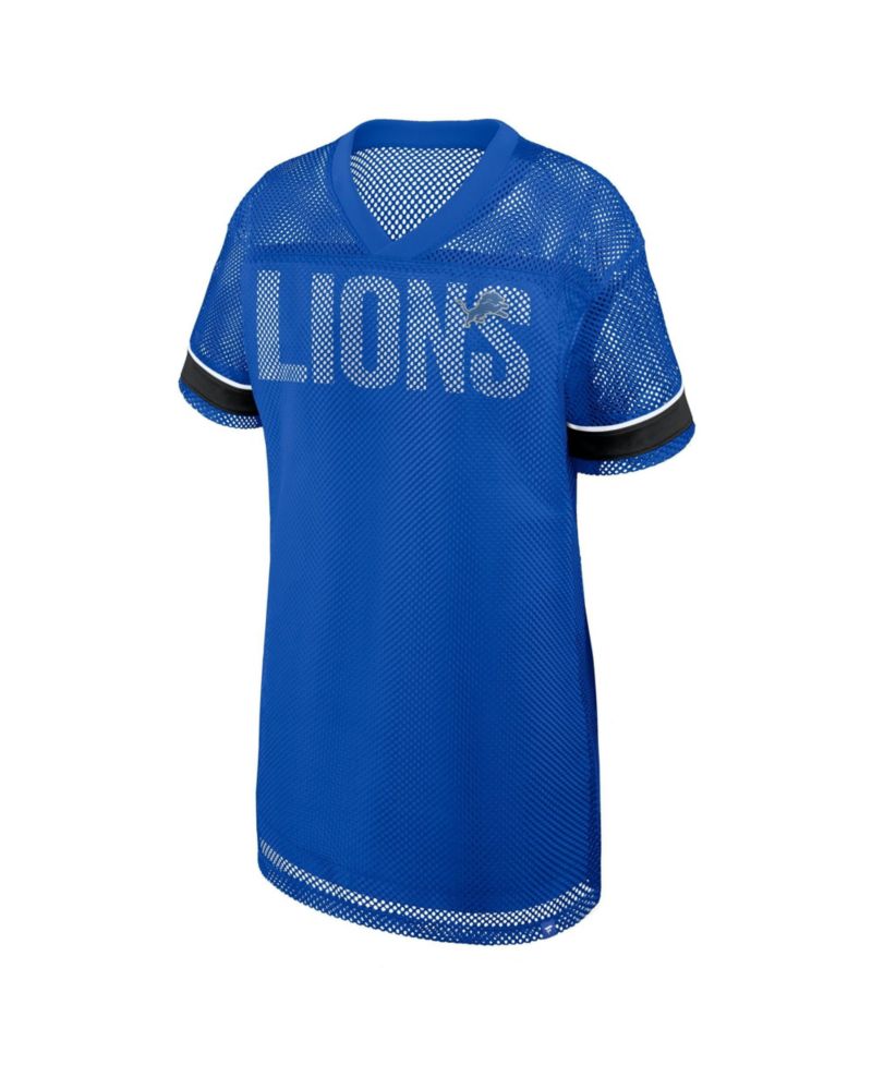 Women's Blue Detroit Lions Oversized Team First Deep Route Mesh V-Neck Dress