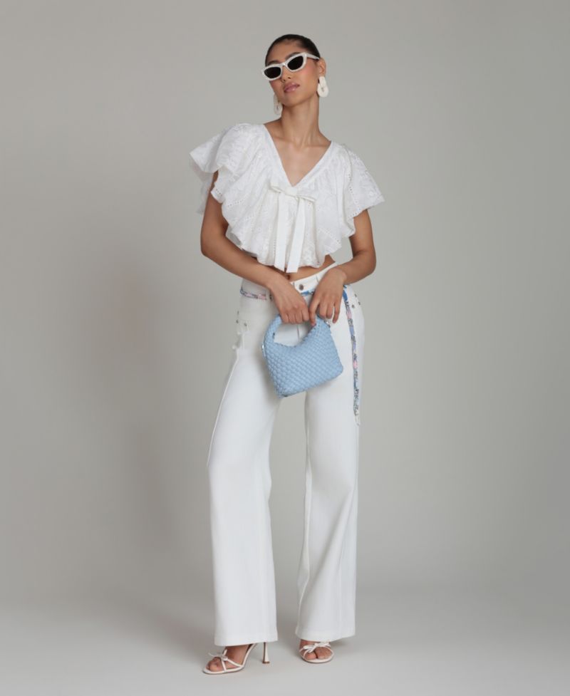 Women's V-Neck Tie-Detail Bubble Top