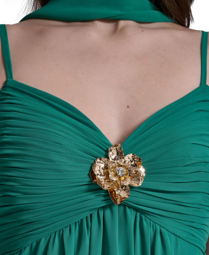 Women's Spaghetti Strap With Skirt Slit And Neck Sash Gown