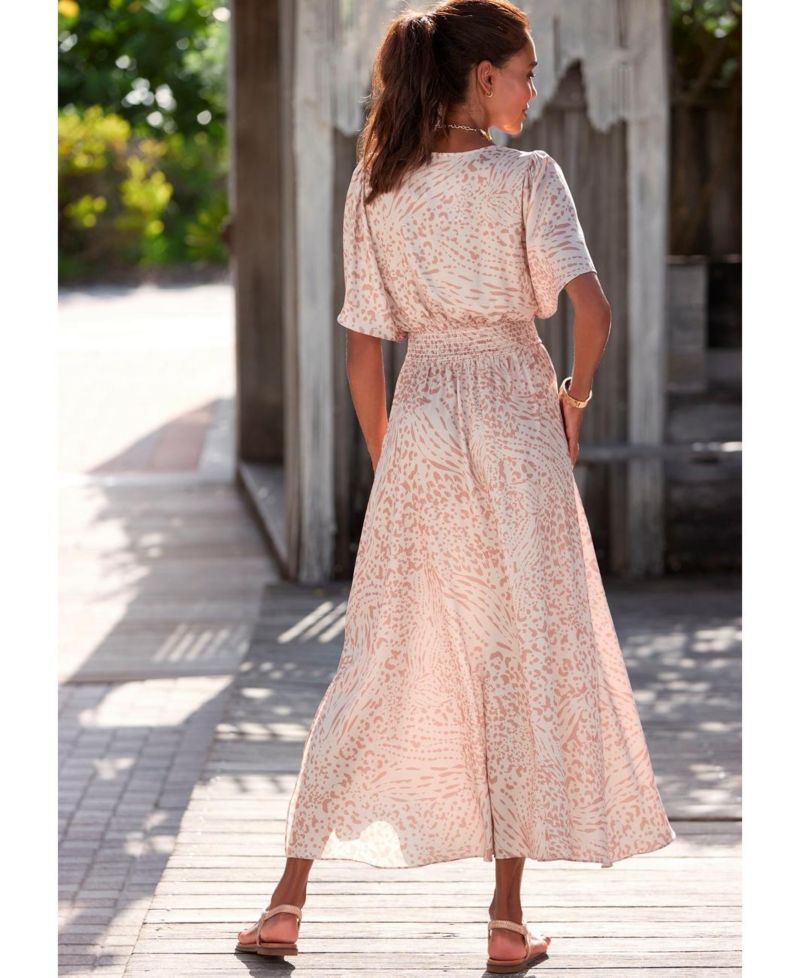 Women's Printed Flowy Flutter Fit-and-Flare V-Neck Maxi Dress