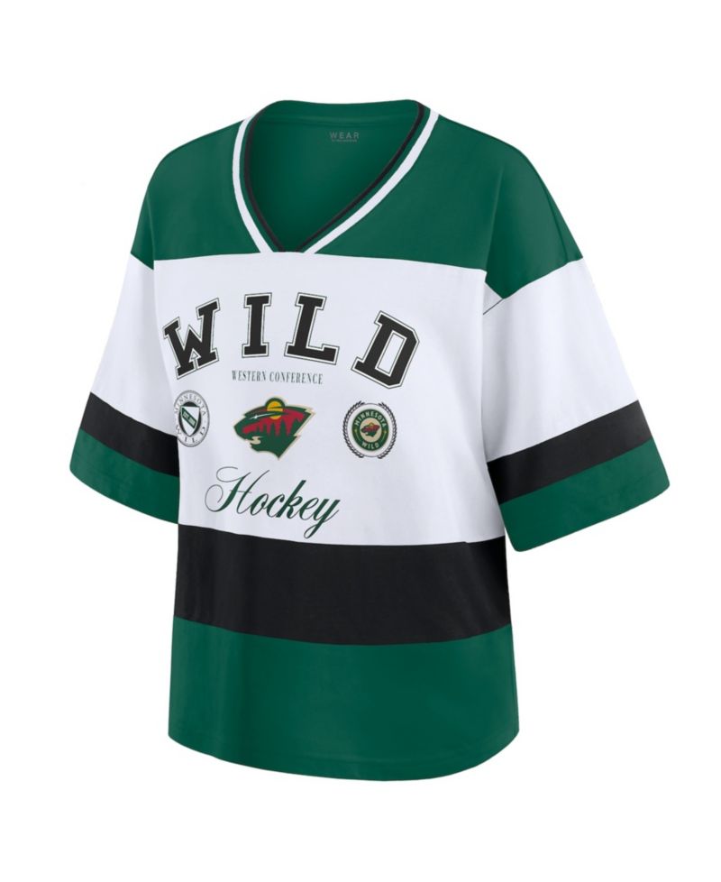 Women's Green/White Minnesota Wild Jersey Style T-Shirt