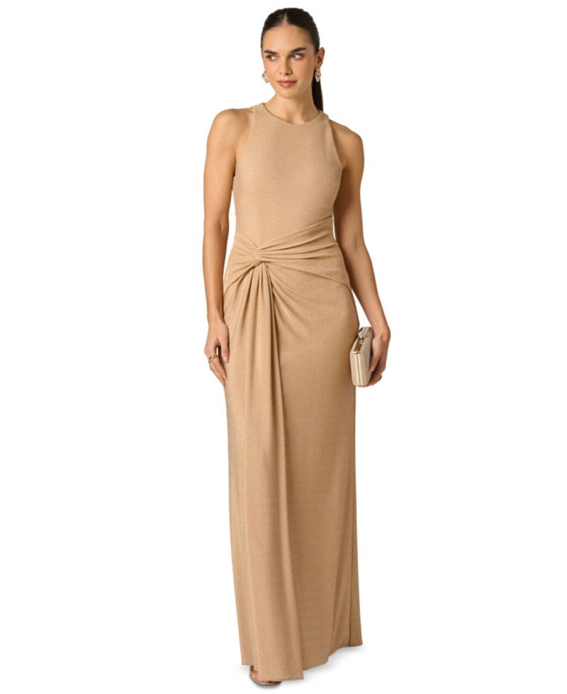 Women's Metallic Stretch Knit Draped Gown