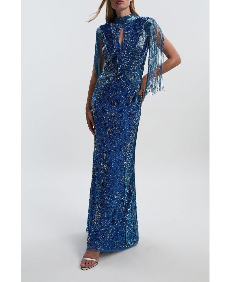Women's Tassel Sleeve High Neck Maxi Dress