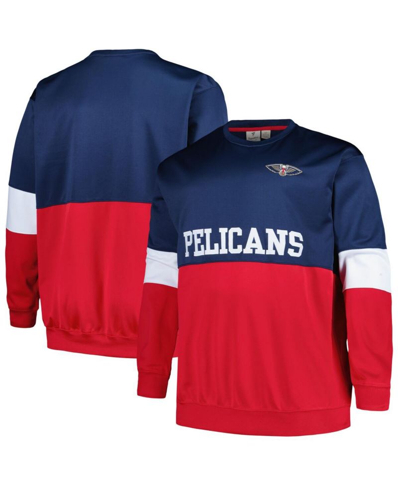 Men's Navy, Red New Orleans Pelicans Big and Tall Split Pullover Sweatshirt