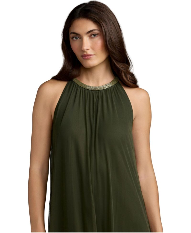 Women's Embellished Halter Neck High-Low Maxi Dress