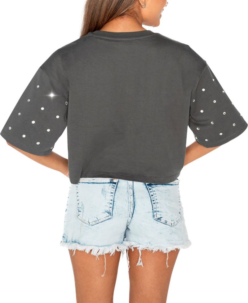 Women's Gray Colorado Buffaloes Go Time Rhinestone Crop T-Shirt