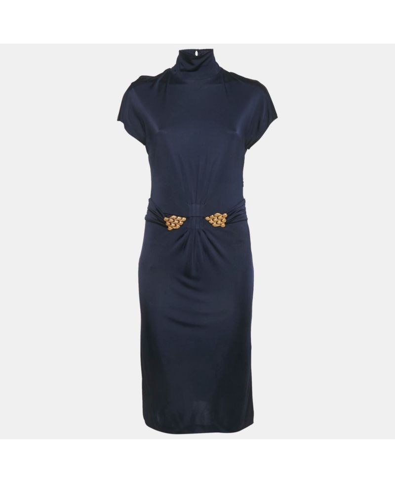 Women's Purple Jersey Broach Detail Knee -Length Dress
