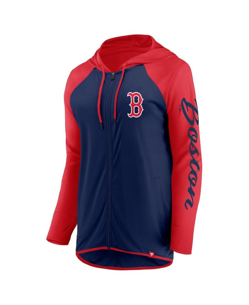 Women's Navy/Red Boston Red Sox Script Sleeve Full-Zip Hoodie