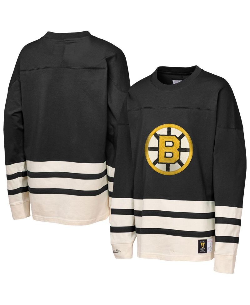 Big Boys and Girls Black Boston Bruins Chainstitch Heavyweight Long Sleeve T-Shirt