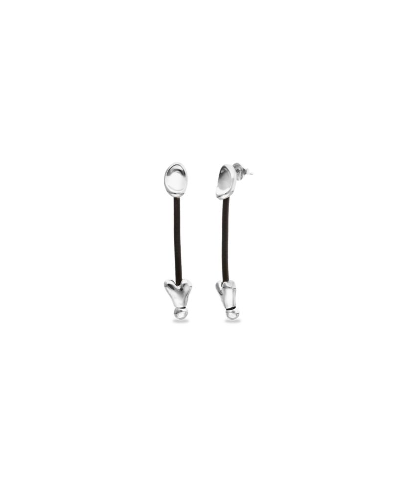 Leather And Sterling Silver Plated Long Earrings with Hearts