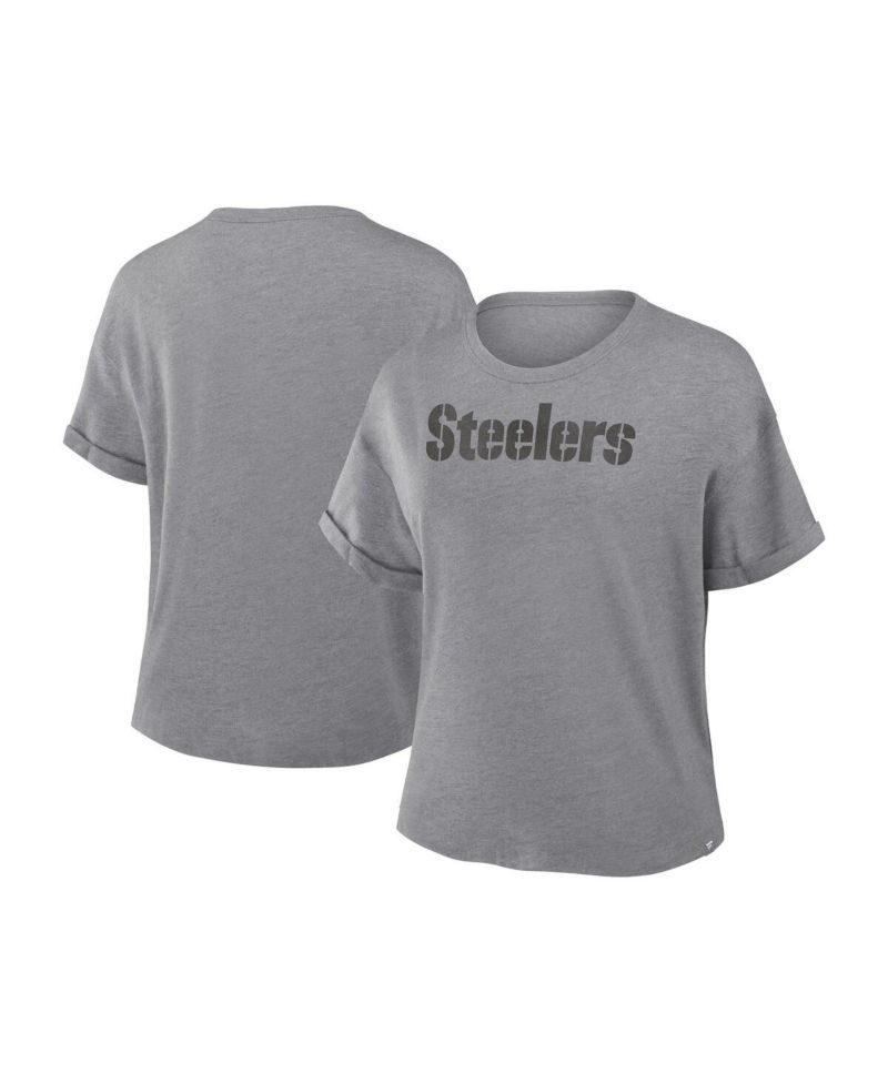 Women's Heather Gray Pittsburgh Steelers Swing Pass Tri-Blend Boxy T-Shirt