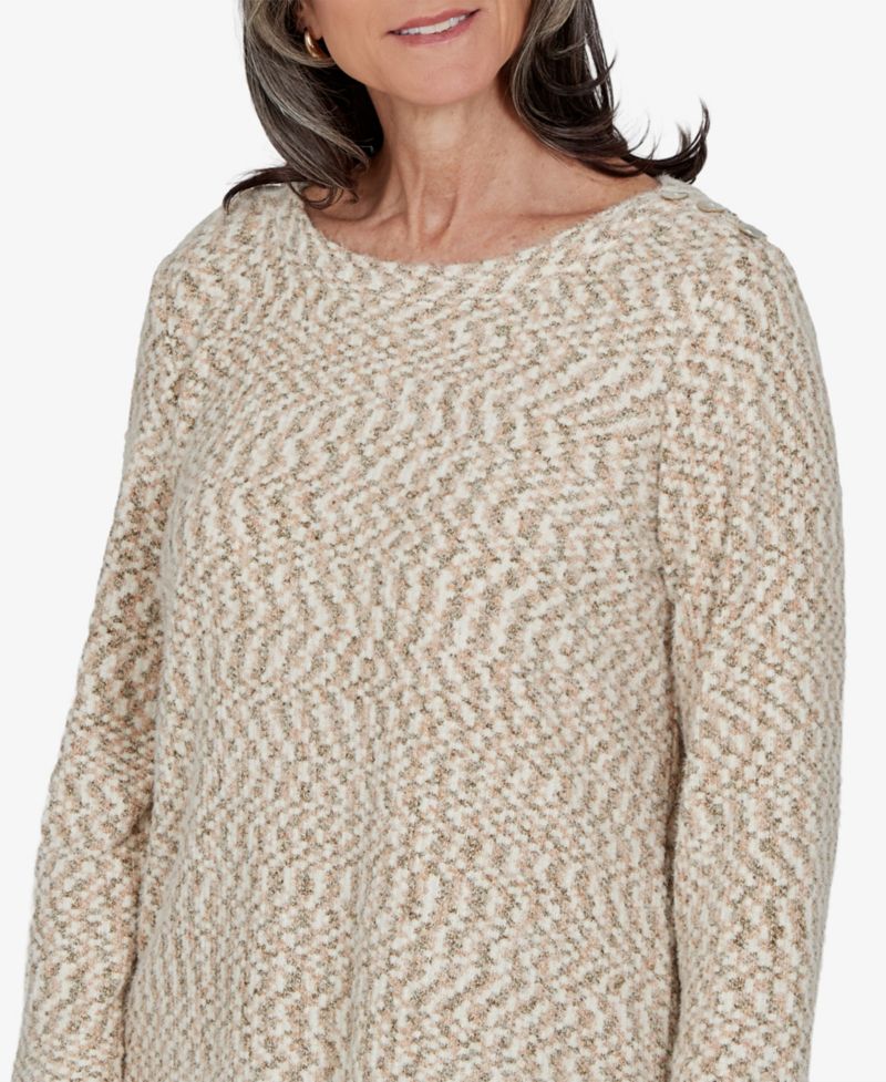Petite Boat-Neck 3/4-Sleeve Loose Sweater