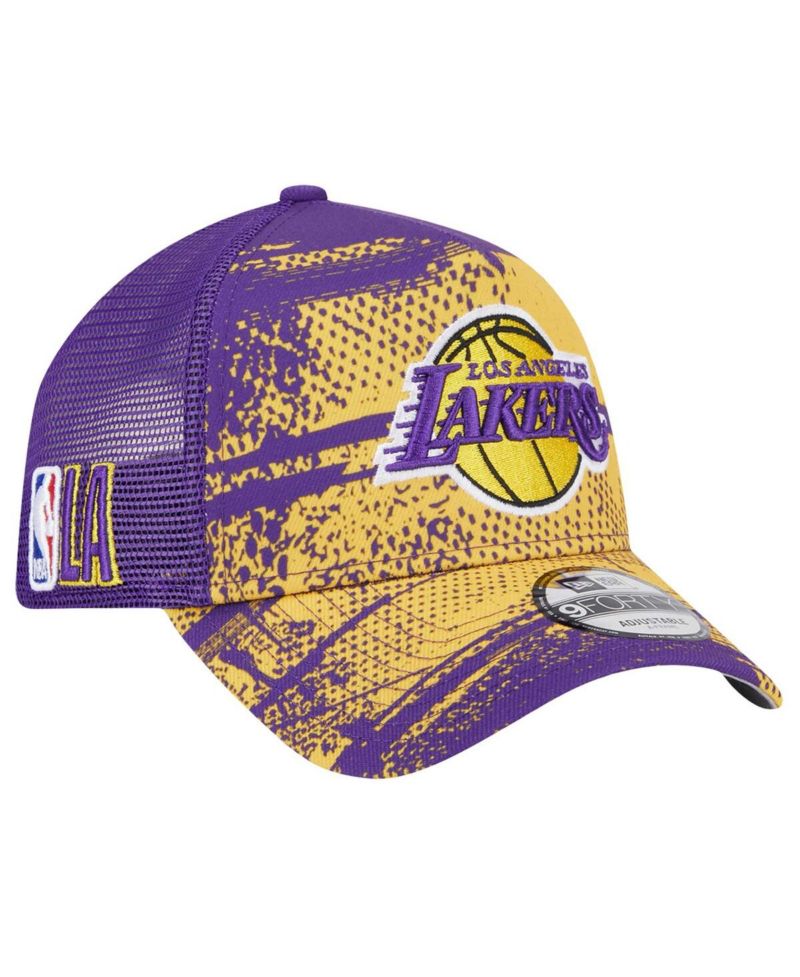 Men's Purple/Gold Los Angeles Lakers Tip Off A-Frame Trucker 9FORTY Adjustable Hat