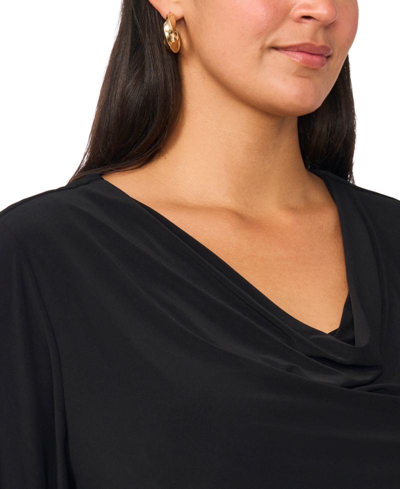 Plus Size Cowl Neck 3/4-Sleeve Wide-Leg Jumpsuit