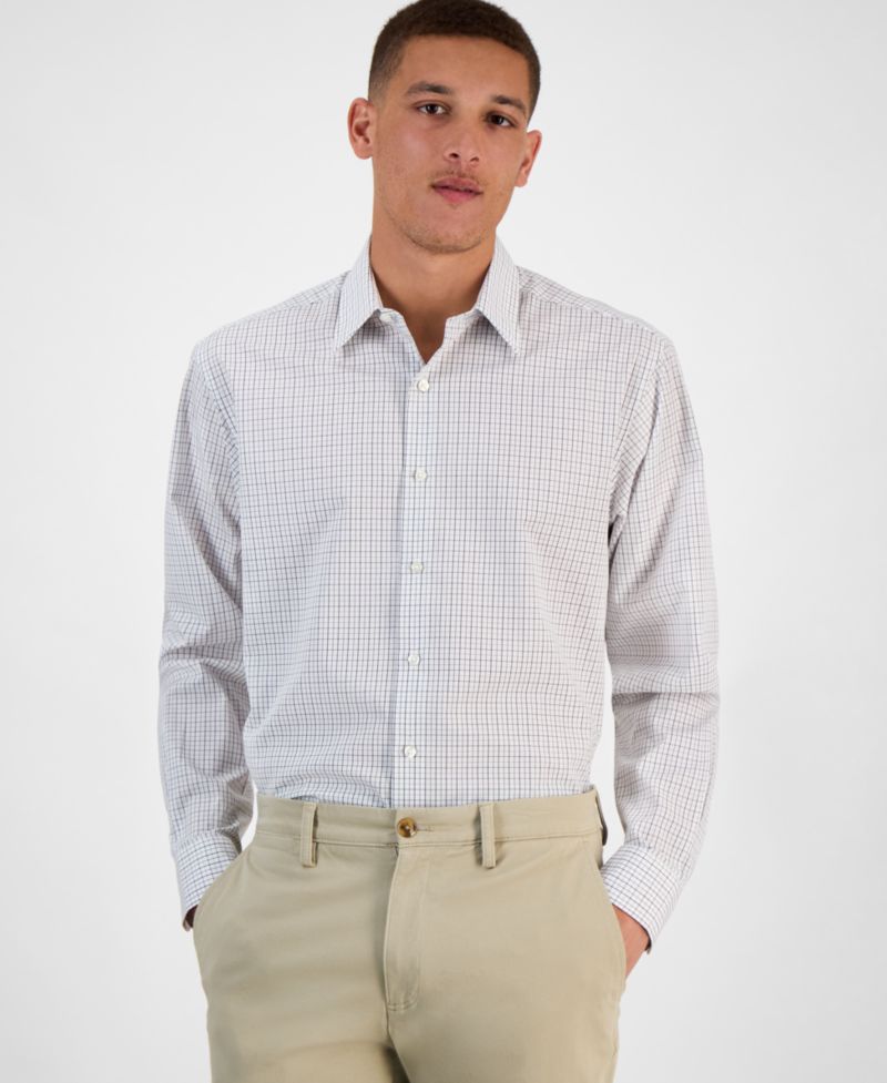 Men's Long Sleeve Button-Front Micro Check Dress Shirt