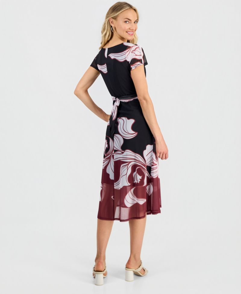 Women's Printed Mesh Midi Dress