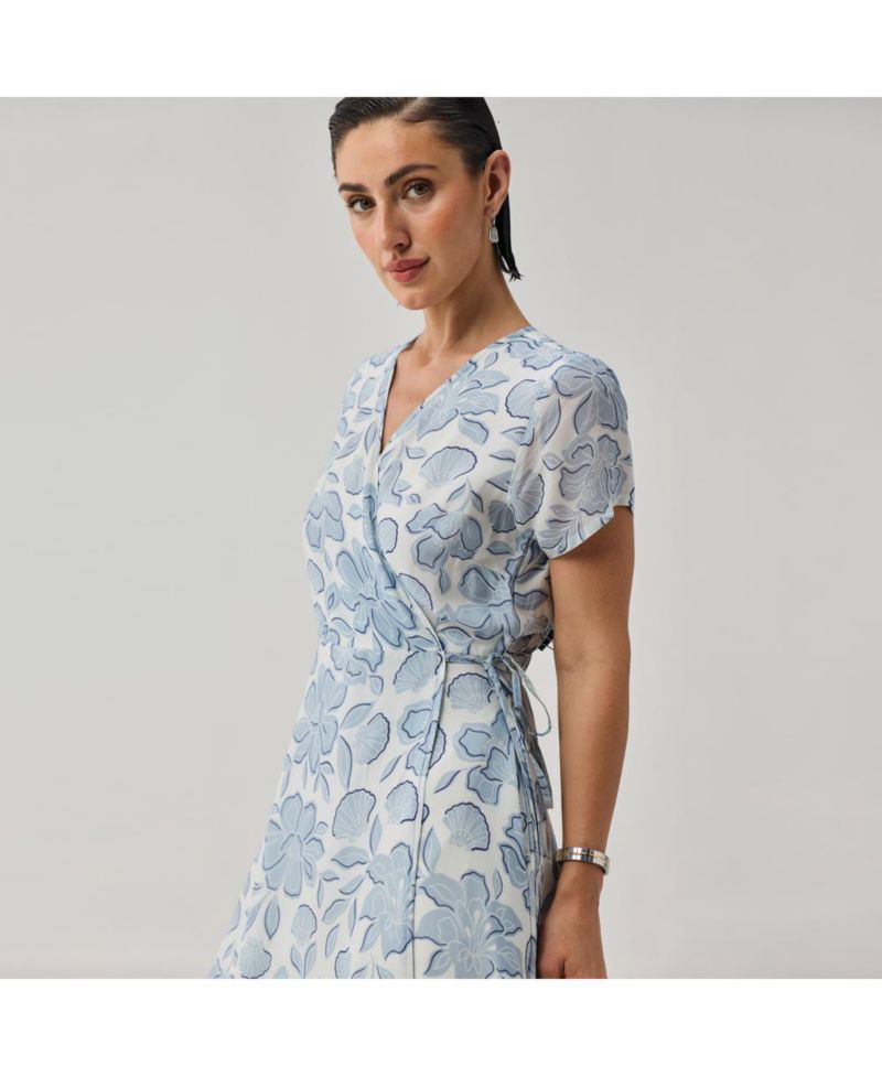 Women's Floral Print Tie Waist Wrap Maxi Dress