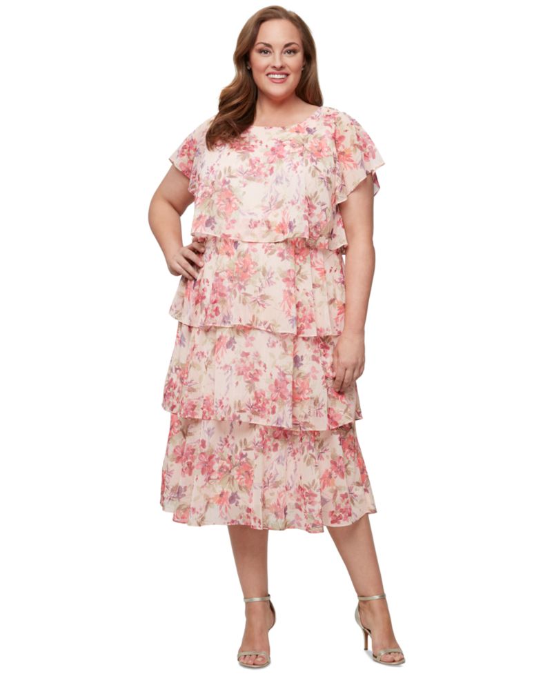 Plus Size Floral-Print Tiered Dress