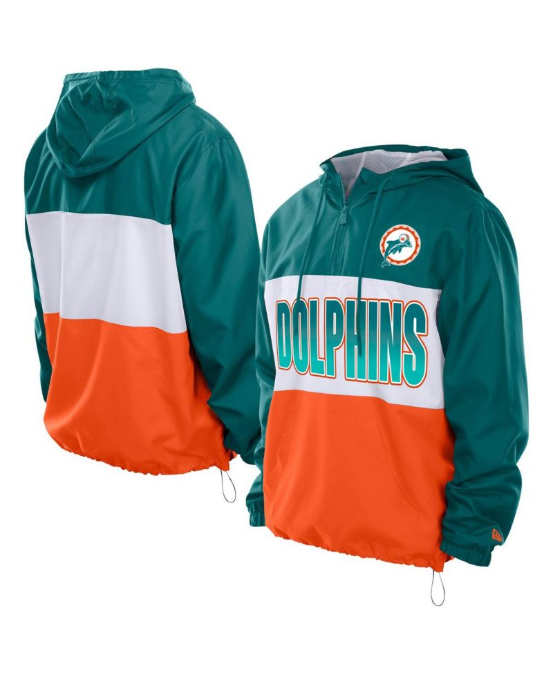Men's Aqua Miami Dolphins Ripstop Quarter-Zip Hooded Windbreaker
