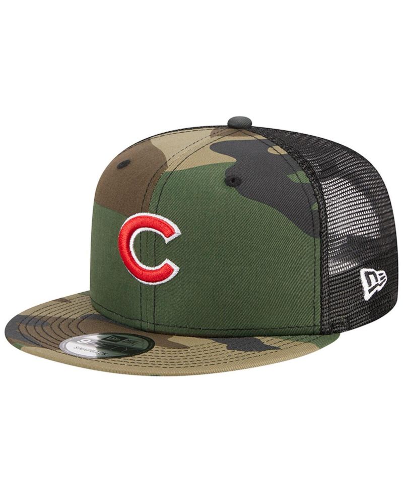Men's Camo Chicago Cubs Woodland Camo Trucker 9FIFTY Snapback Hat