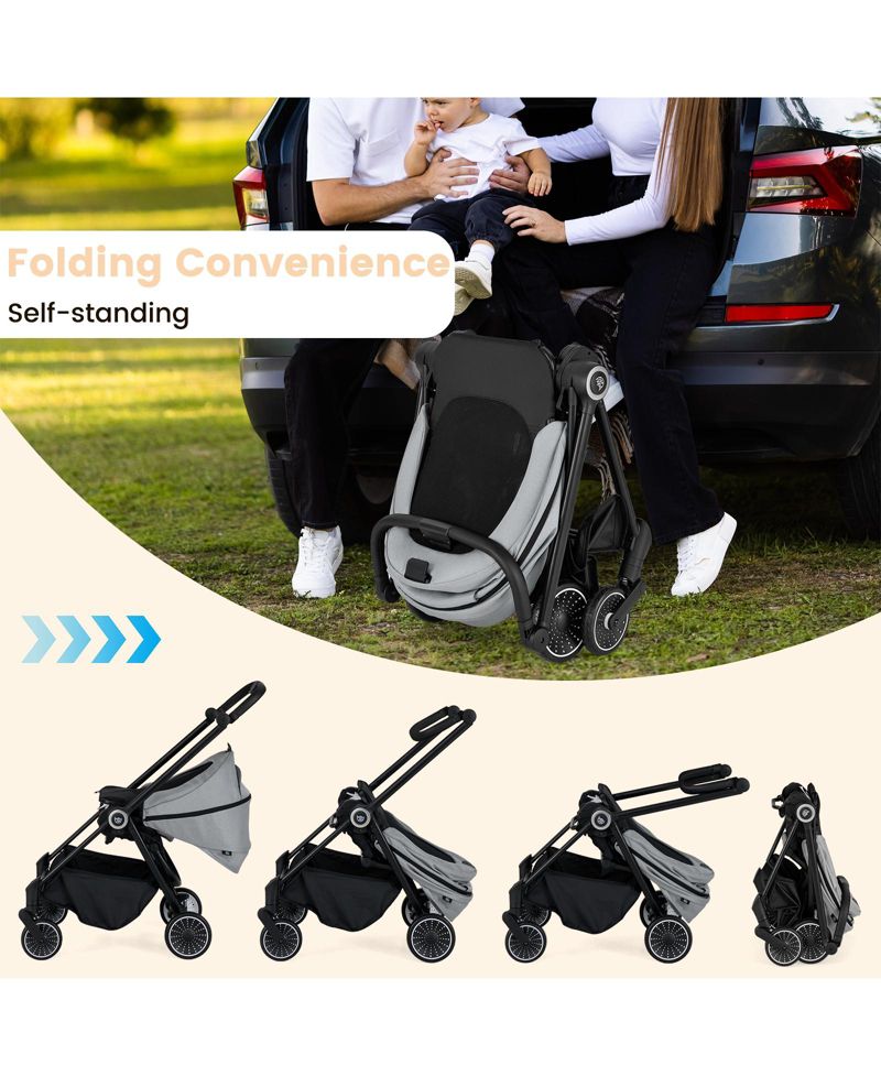 Foldable Infant Pram Stroller with Reversible Seat Reclining Backrest