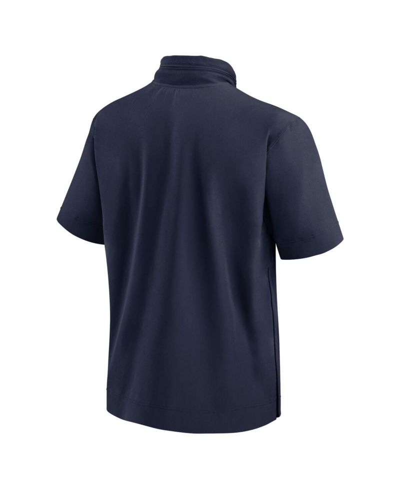 Men's Navy Michigan Wolverines 2024 Sideline Coach Short Sleeve Half-Zip Hoodie Jacket