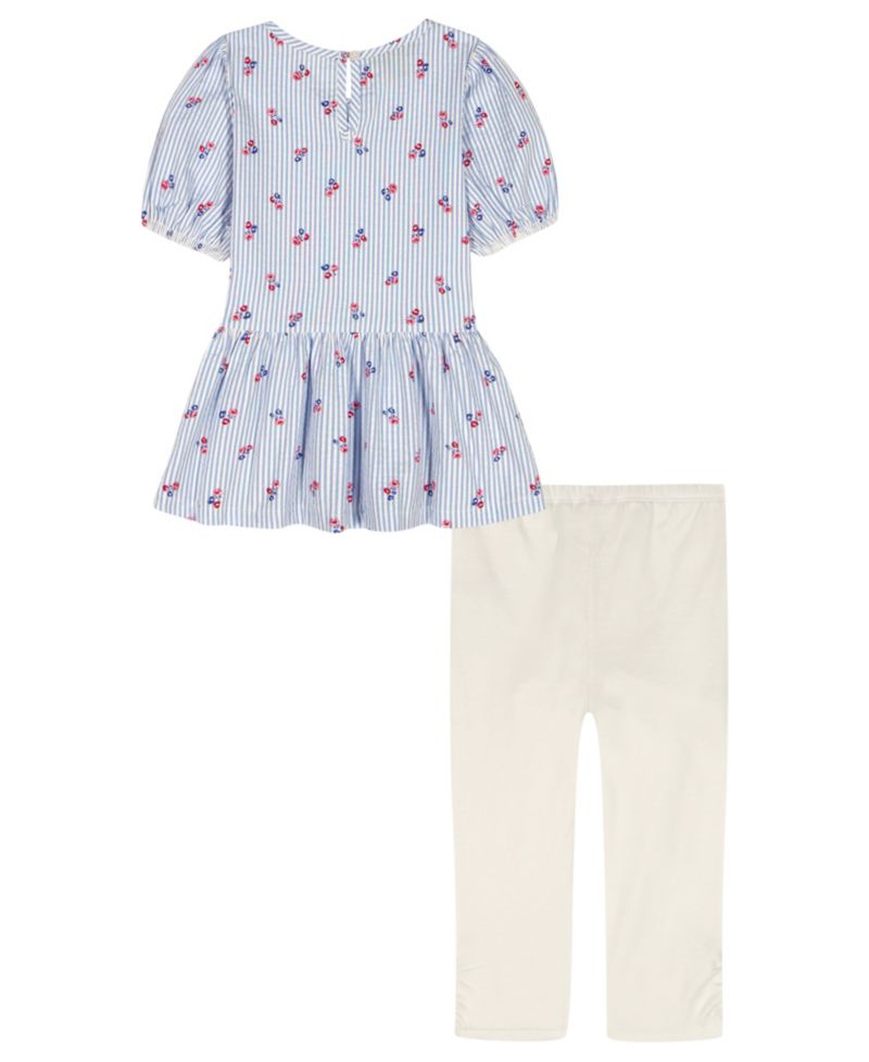 Baby Girls' Round Neck Top & Cropped Length Pants, 2-Piece Set