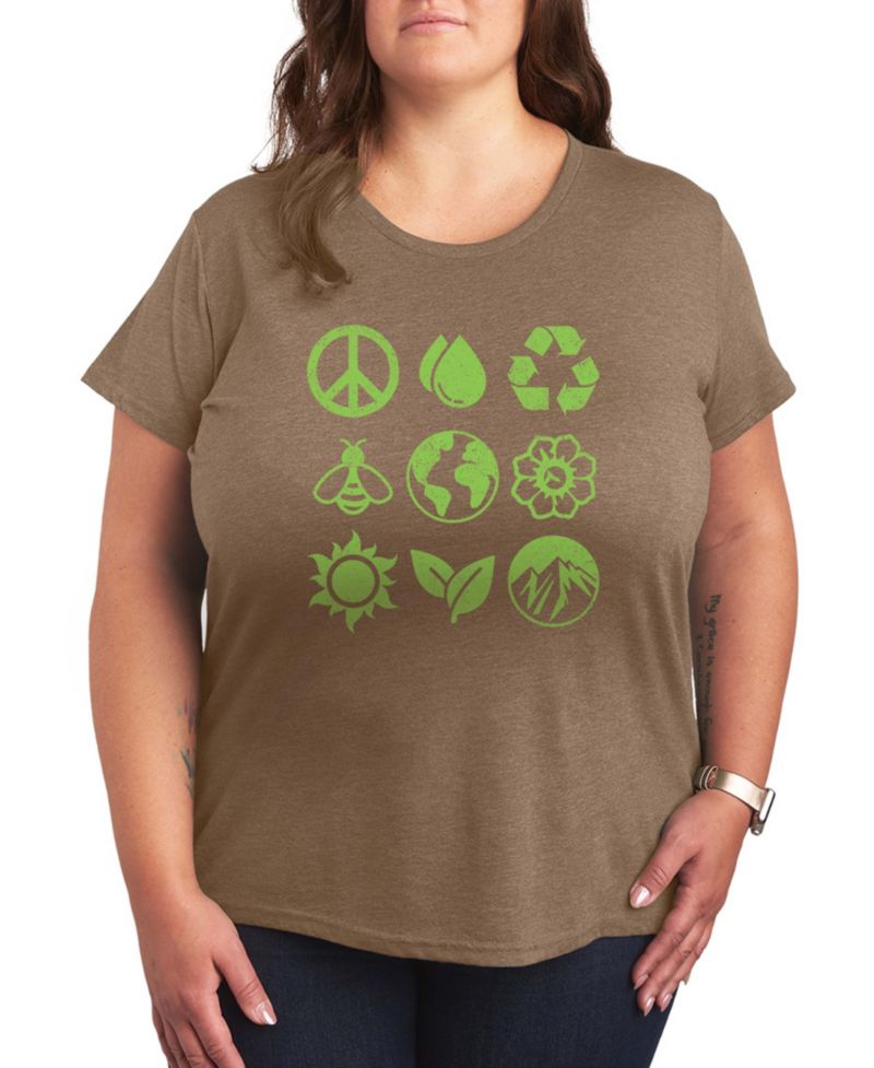 Plus Size Instant Message Earth Day Grid Short-Sleeve Graphic T-Shirt