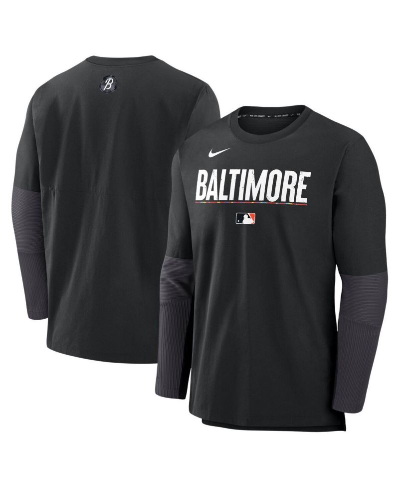 Men's Black Baltimore Orioles Authentic Collection City Connect Lightweight Player Tri-Blend Performance Long Sleeve T-Shirt