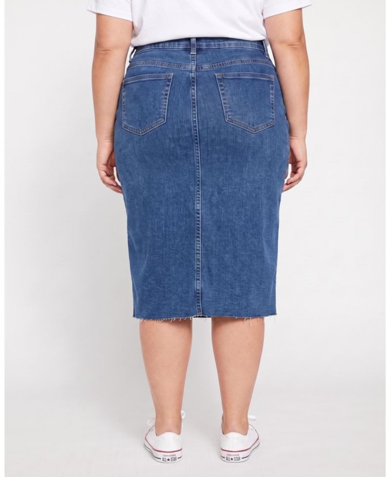 Plus Size Dakota High-Waisted Midi Denim Skirt