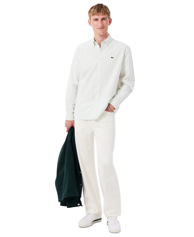 Men's Striped Long-Sleeve Button-Down Oxford Shirt