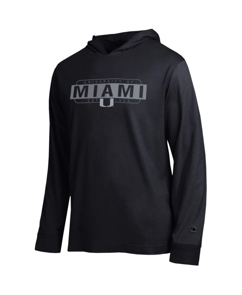 Men's Black Miami Hurricanes Gradient All-Star Long Sleeve Hooded T-Shirt