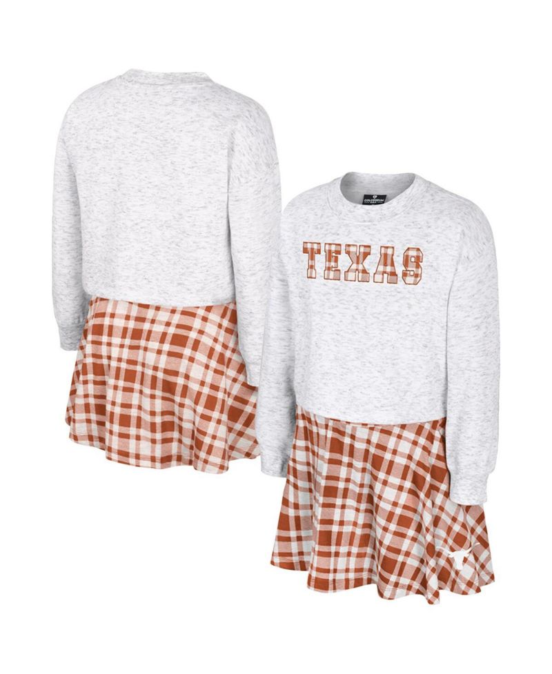 Big Girls 2-Piece Gray Texas Longhorns Marceline Plaid Skirt and Top Set
