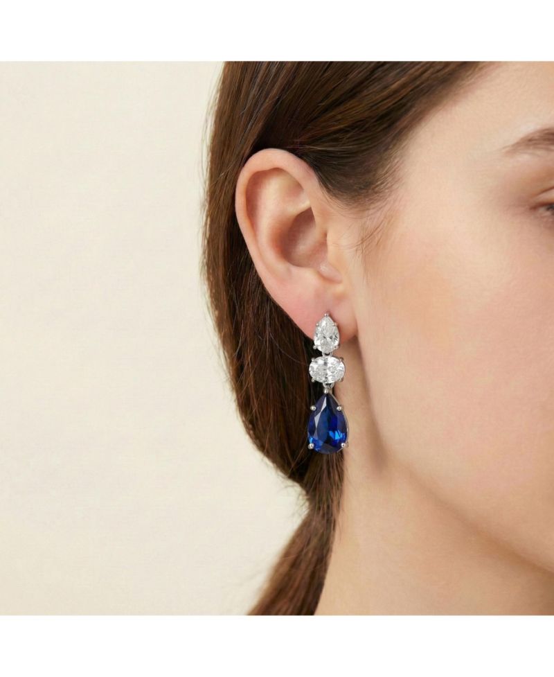Dazzling White Gold Plated Pear and Oval CZ Drop Earrings