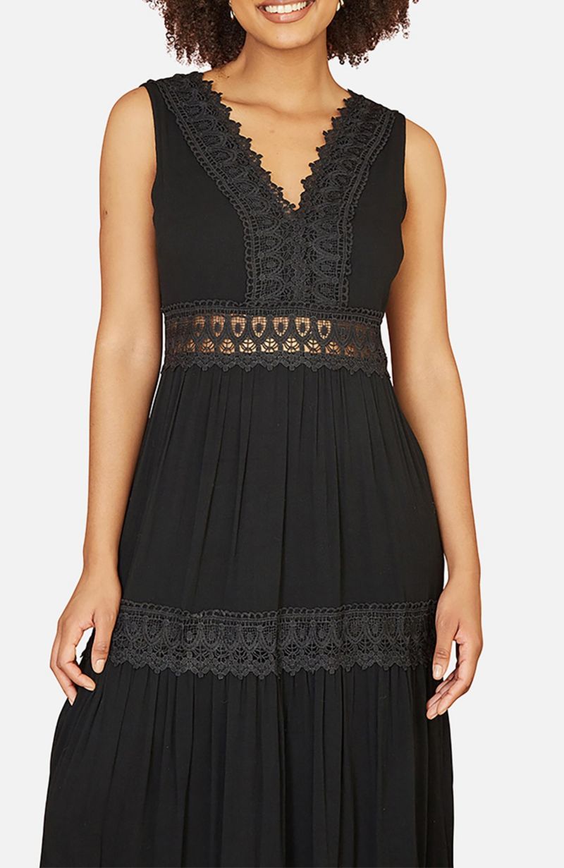 Women's Lace Trim Cotton Maxi Sun Dress