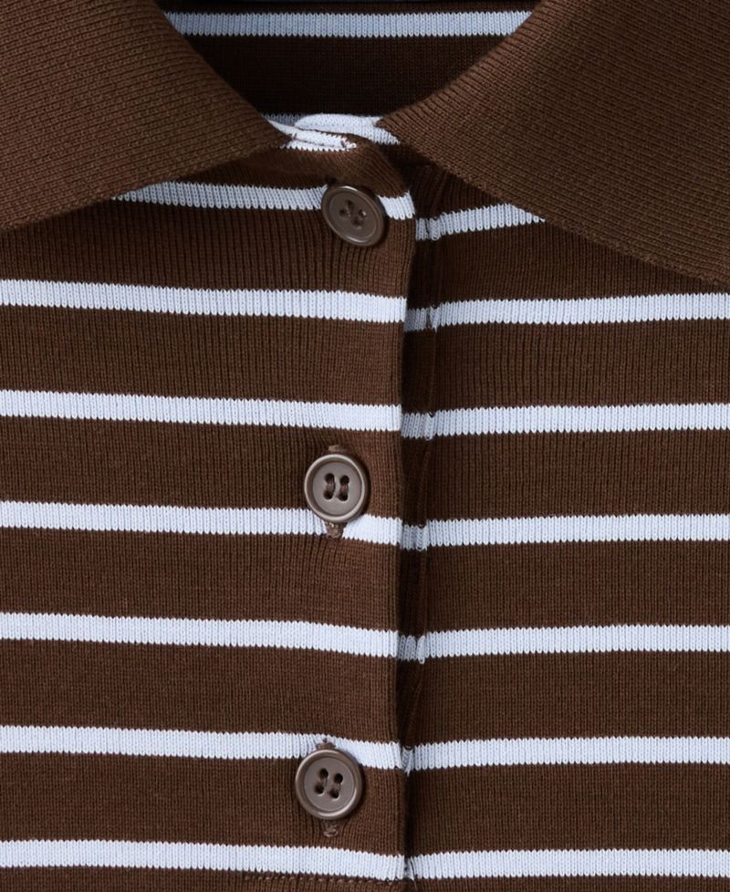 Women's Contrasting Stripes Long-Sleeve Cotton Striped Polo Shirt