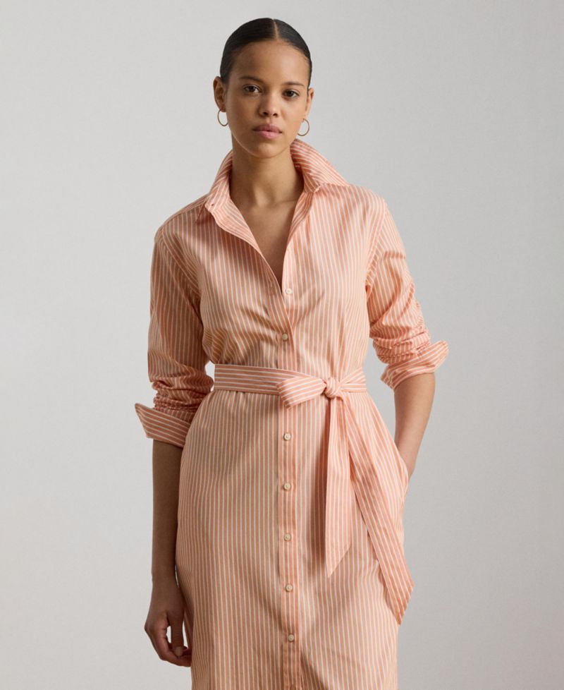 Women's Point Collar Striped End-On-End Shirt-Dress