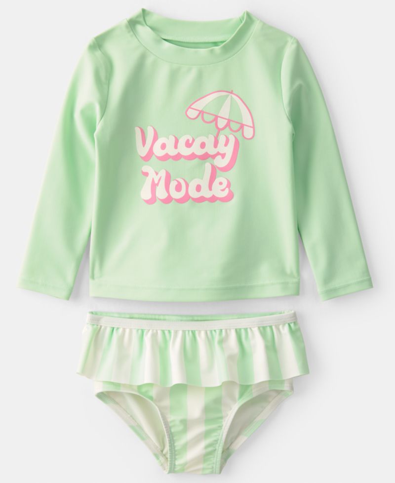 Baby Girls' Vacay Mode Rashguard Swimsuit, 2-Piece Set