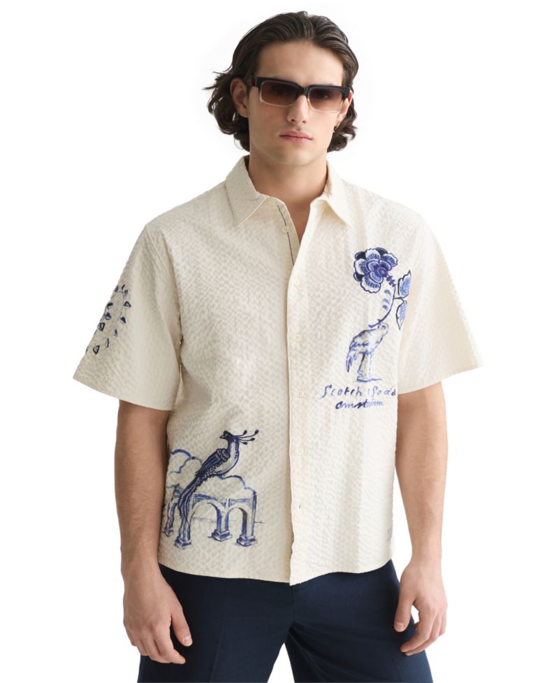 Men's Delfts Blauw Artwork Camp Collar Shirt