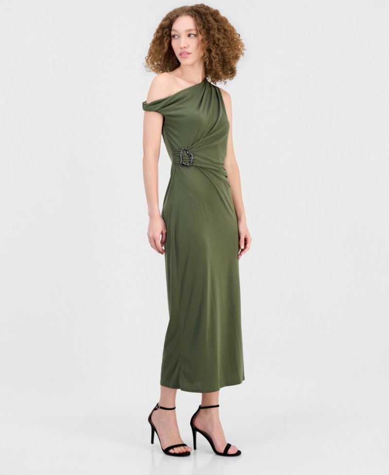 Women's Asymmetrical Side-Ruched Midi Dress