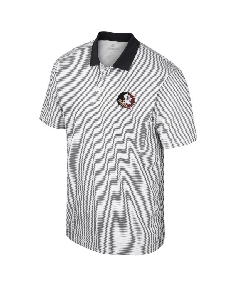 Men's White, Black Florida State Seminoles Print Stripe Polo Shirt