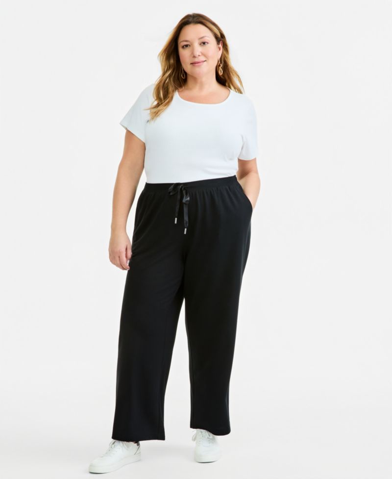 Plus Size LuxLounge French Terry Wide-Leg Drawstring Pants